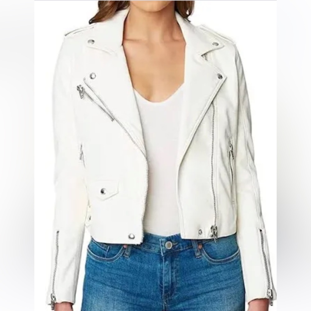 Top shop faux white biker leather jacket
